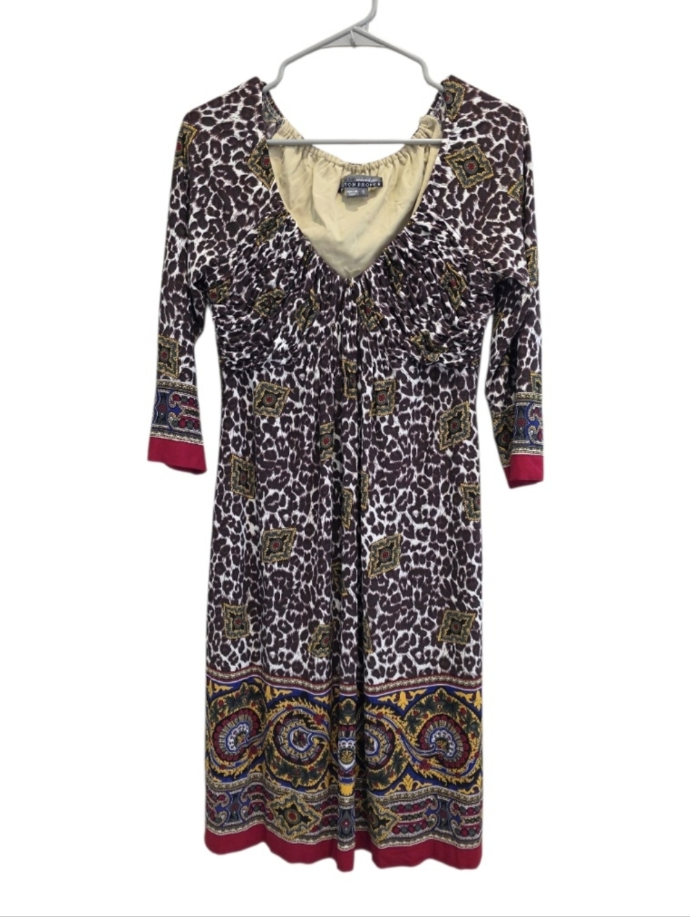 Muse Exclusively for Boston Proper Paisley & Animal Print V-Neck Dress Size 6